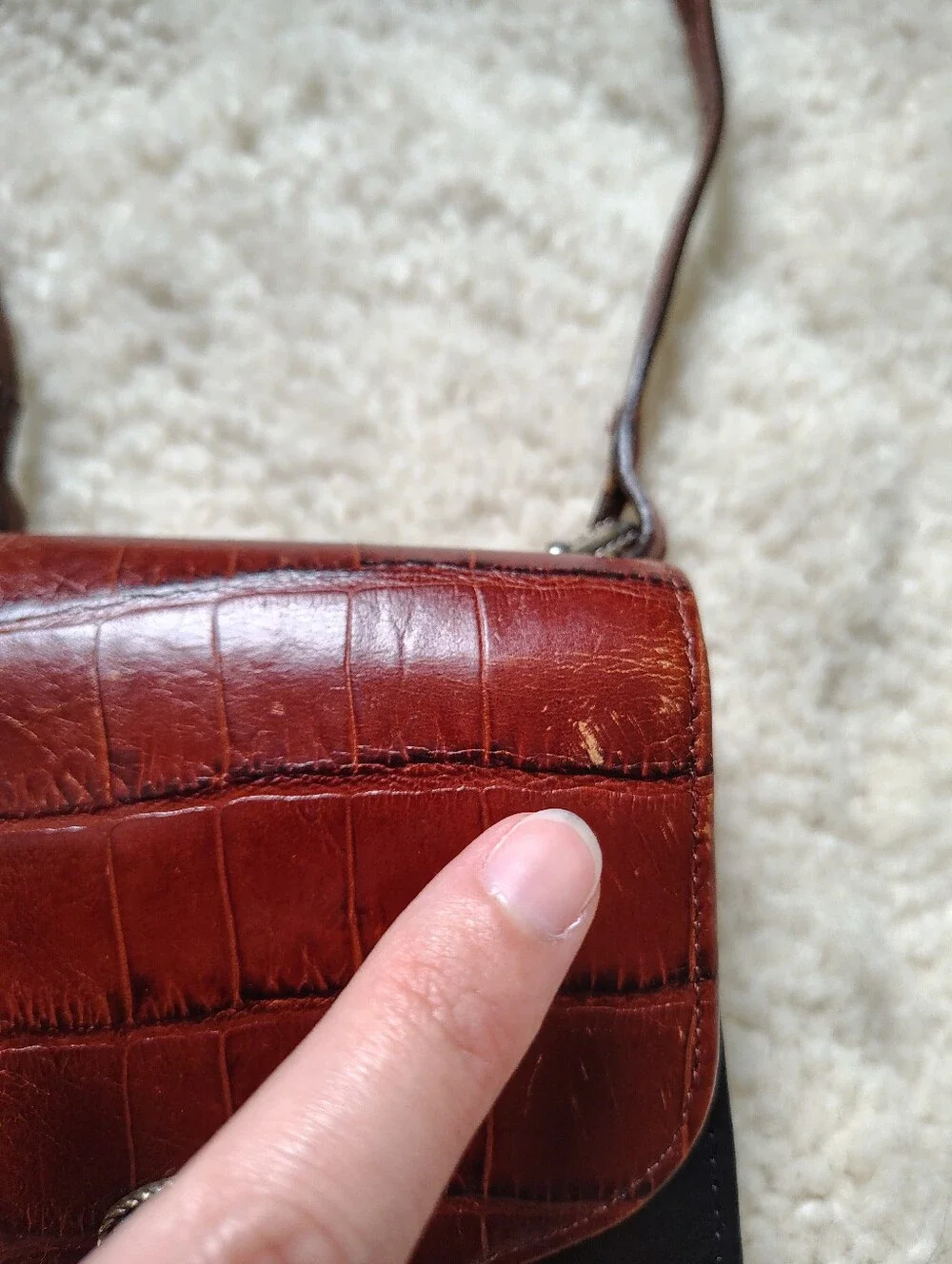 Vintage Brighton Women's Brown Croc-Embossed Crossbody Small Bag - Picture 3 of 16